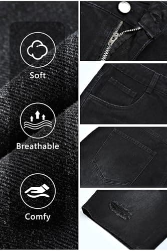 Heyfanee Mens Baggy Jorts Ripped Y2k Jean Shorts for Men Big and Tall Loose Fit Denim Shorts Men Streetwear Black 38 - Thumbnail 5