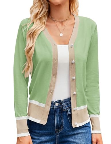 GRACE KARIN Lightweight Cardigans for Women Spring Summer Fashion Clothes Green Cardigan Sweater (Light Green,S) - Image 1