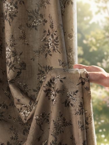 NICETOWN Vintage Floral Curtain & Drapes 84 Inches Long, W52 x L84, Khaki