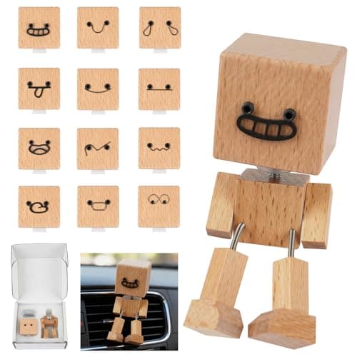 Manoai Shaking Wooden Man Figurine, Shaking Feet Woodens Doll with 12PCS Magnetic Expressions, Handmade Shaking Feet Wooden Car Dashboard Decorations, Creative Wood Desktop Decor - Image 1
