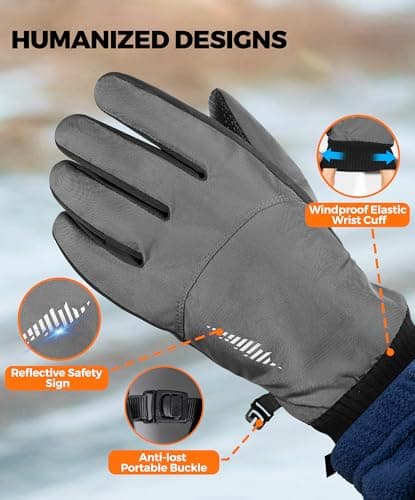 rivmount Winter Gloves made with 3 M Insulation/Waterproof/Touchscreen for Women Men, Thermal Warm Gloves for Cold Weather Outdoor, Running, Cycling, Ski, Snow, Daily, Hiking, Gray Size S - Thumbnail 6