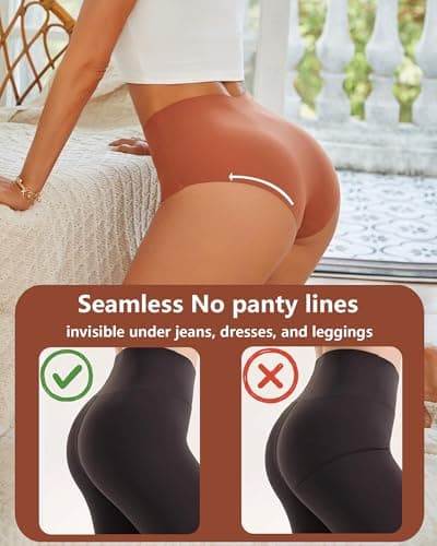 UNDER THE SEA Seamless Underwear for Women High Waisted V-shaped Back Briefs Soft No Show Womens Panties 4 Pack M - Thumbnail 2
