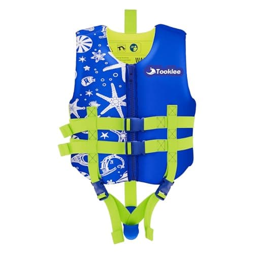 Tooklee Swim Vest for Kids & Toddler Age 1-2-3-5-7-9, Kids Floaties Swim Training Jacket Buoyancy Aid for 20-30-50-90 lbs Boys & Girls, Soft Neoprene Comfort Dual Strap Vest for Pool & Beach, Blue, M