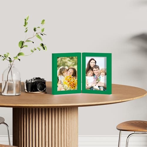 decorUhome Double 5x7 Picture Frame Vertical, Engineered Wood Bifold Photo Frame with Plexiglass for Tabletop Display, 5x7, Green - Thumbnail 5
