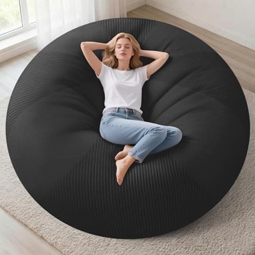 Homguava 6FT Bean Bag Chairs for Adults Teardrop BeanBag Chair Comfy Memory Foam Bean Bags Two-Tone Distressed Velvet&Corduroy Washable Cover for Living Room, Home (Distressed Velvet, Black) - Image 1