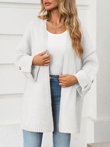 Saodimallsu Womens Oversized Long Cardigan Sweaters Casual Open Front Chunky Knit Slouchy Fall Trendy Sweater Coats White - Thumbnail 3