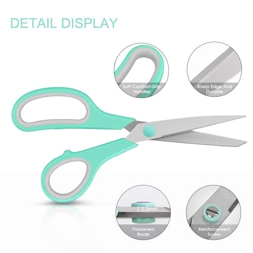 LSLCQW 3-Pack 8" Heavy Duty Scissors with Ultra Sharp Blades and Comfort Grip Handles - For Office, Home, School, Sewing, and Crafts (Mint, Grey, Purple) - Thumbnail 3