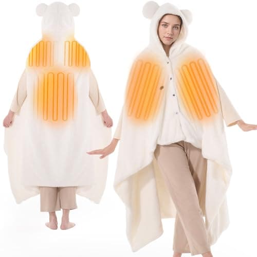 Bearbug Cordless Heated Blanket, Portable Wearable Electric Heated Blanket Shawl Hoodie Battery Operated with Power Bank, Car Charger, Dc Adapter, 3 Heating Level, Machine Washable - Image 1