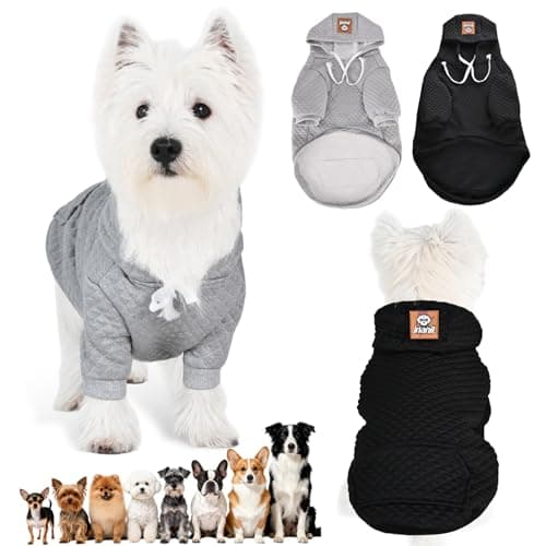 2 Pack Dog Hoodie for Small Medium Large Dogs, Soft Warm Dog Sweater Jackets Winter Fall Pet Hooded Clothes Custume Dogs Sweatshirt with Leash Hole and Pocket, Black ans Grey, S - Image 1