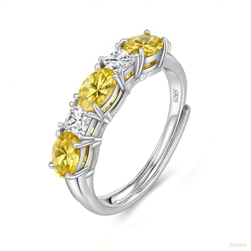 925 Sterling Silver Birthstone Rings for Women - Adjustable Size Women Jewelry Birthday Gifts for Girlfriend,Wife,Mom (11 - Citrine) - Image 1