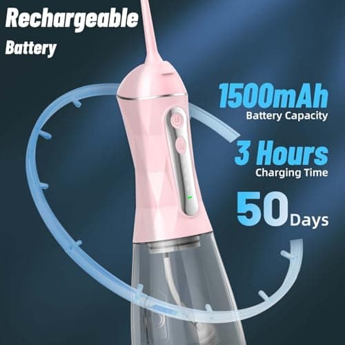 Water Dental Flosser Pick for Teeth Portable Oral Irrigator Rechargeable Travel Irrigation Cleaner 320ML Electric Flossing, IPX8 Waterproof, Waterproof Flossing Cleaning Picks for Home Travel (Pink) - Thumbnail 4