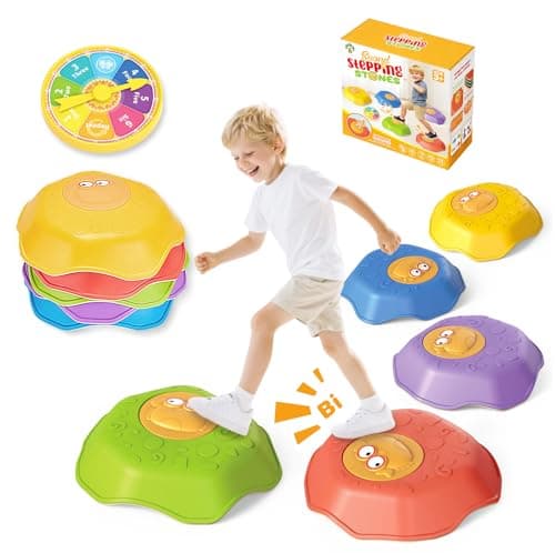 Stepping Stones for Kids - Anti-Slip Toddler Balance Stones with Squeaky Sound - 5pc Crab Sensory Toys for Indoor & Outdoor Play - Montessori Gross Motor Skills Obstacle Course for Boys Girls Toddlers - Image 1