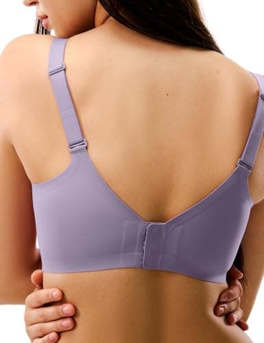 Lehoba Seamless Bras for Women, Wireless Supportive Bra Comfortable No Underwire Full Coverage Push Up Bra Lilac - Thumbnail 4