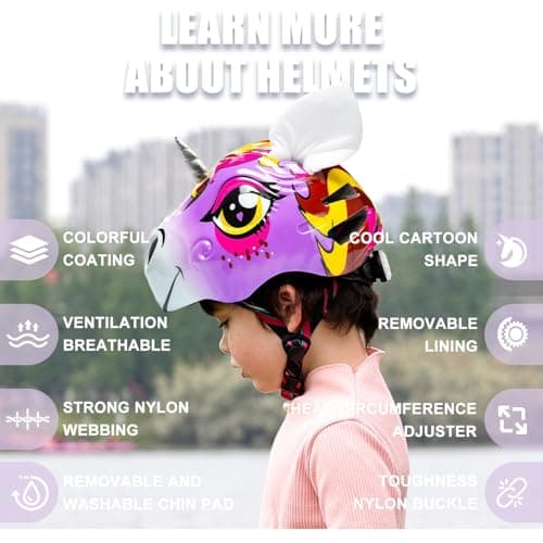Unicorn Toddler and Kids Bike Helmet Adjustable and Multi-Sport for Child Boys and Girls.for Bicycle Skateboard Skating Scooter Helmet with Rear Light - Thumbnail 3