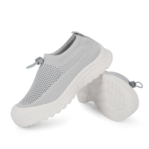 Tigeridea Women's Slip On Grey Sneakers Non Slip Breathable Mesh Grey Walking Shoes Casual Lightweight Drawstring Workout Shoes Size 10 - Image 1