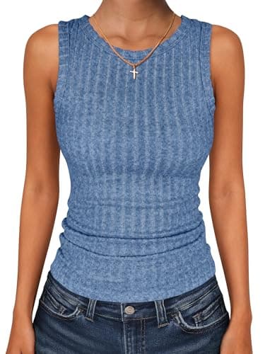ANRABESS High Neck Tank Tops for Women Sleeveless Shirts Summer 2026 Basic Soft Slim Fit Racerback Trendy Casual Outfits Blue L - Image 1