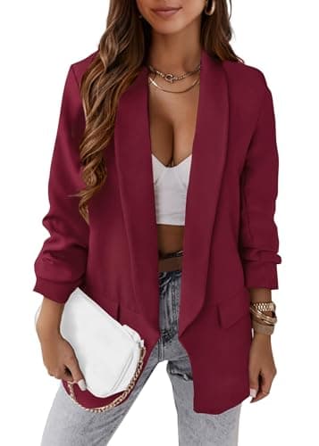 KIRUNDO Blazers for Women Oversized Business Casual 2026 Spring Fall Fashion Long Sleeve Open Front Work Office Suit Jackets(Wine Red, XX-Large) - Image 1