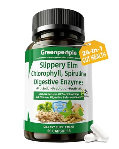 GREENPEOPLE Digestive Enzymes for Women & Men - Ultra Gut Health & Cleanse with Slippery Elm, Chlorophyll, Spirulina, Probiotics Complex - 60 CT Complete Gut Supplement for Mood & Relaxation Gentle - Image 1
