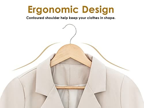 StorageWorks Wooden Hangers 20 Pack, Wood Coat Hangers for Closet, Heavy Duty Clothes Hangers for Suits, Shirts, Pants, Jackets, Natural Wood Color - Thumbnail 6