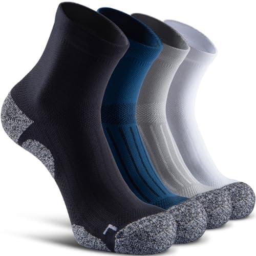 SITOISBE Quarter Compression Socks for Men Women, Cushioned Running Hiking Socks, Large, Black/Grey/Harbour/White (1 Pair of Each Color) - Image 1