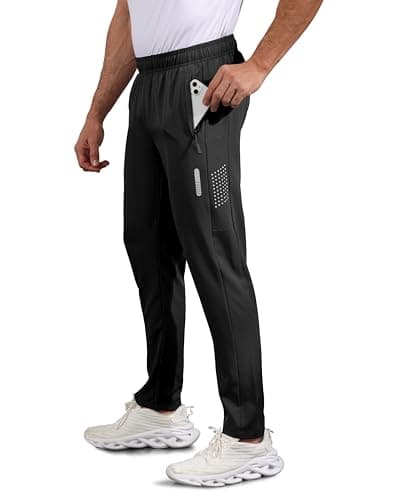 Hioutdoor Mens Sweatpants Athletic with Zipper Pockets, Lightweight Gym Joggers for Running, Workout Sports Pants Slim Fit Black 3XL - Image 1