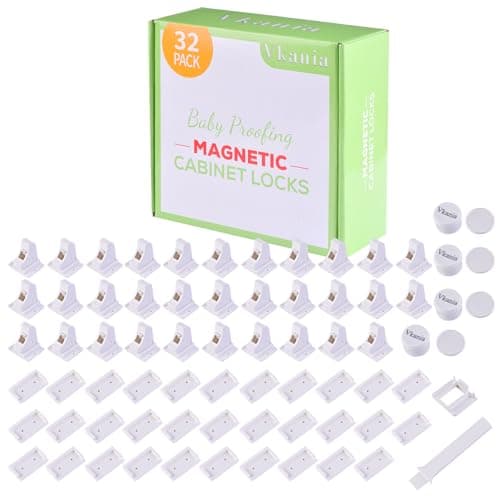 32 Pack Vkania Magnetic Cabinet Locks Child Safety with 4 Keys - Baby Proof Adhesive Latches for Kitchen Cabinets & Drawers, No Drilling Easy Installation (32 Locks + 4 Keys) - Image 1