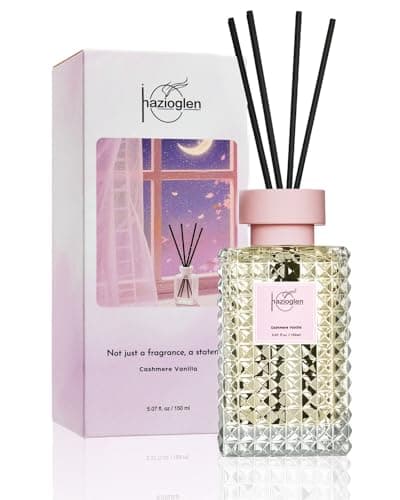Hazioglen Reed Diffuser Set, Cashmere Vanilla Scented Home Fragrance Air Freshener for Bathroom Shelf Decor, 5.07 fl oz/150ml Essential Oil with Sticks - Image 1