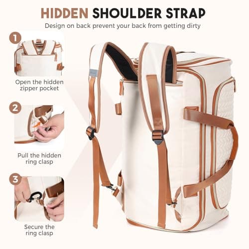 Tonyeee Garment Duffle Bags for Travel, 4ni1 Hanging Weekender Bag for Women, Convertible Carry on Garment Bag, Travel Garment Duffle Bag with Shoulder Strap, Apricot & Brown - Thumbnail 4