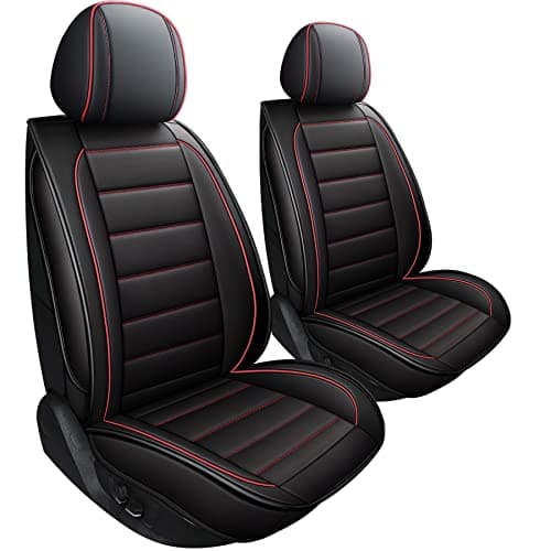CAPITAUTO Leather Car Seat Covers, Waterproof Faux Leatherette Cushion Cover for Cars SUV Pick-up Truck Universal Fit Set for Auto Interior Accessories(2 Front Red&Black)