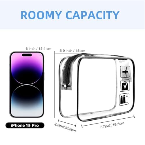 TSA Approved Clear Toiletry Bag, 2 Pack Toiletry Bag wih Zippers, Quart Size Travel Makeup Cosmetic Bag Organizer, Portable Travel Makeup Pouch Carry on Cosmetic Bags for Women Men (Black) - Thumbnail 2