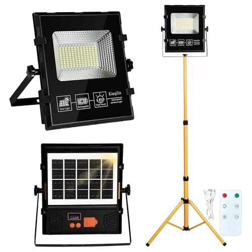 Solar Powered Work Light with 120H Runtime & Remote Control, Led Work Light with Stand 33,000LM LED Flood Light, 360° Adjustable with 5ft Stand for Hurricane, Power Outage, Construction, Camping