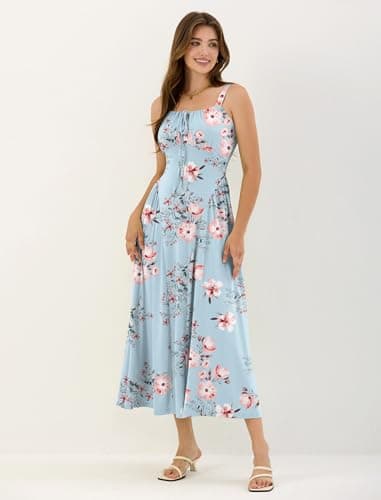 ZAFUL Women's Floral Corset Dress Spaghetti Strap Fit and Flare Flowy A Line Wedding Evening Party Midi Dress Blue L - Thumbnail 2