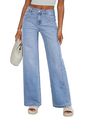 Sidefeel Women's Wide Leg Jeans High Waisted Stretchy Straight Leg Jeans Trendy Loose Fit Denim Pants Iceland Blue Size 18 - Image 1