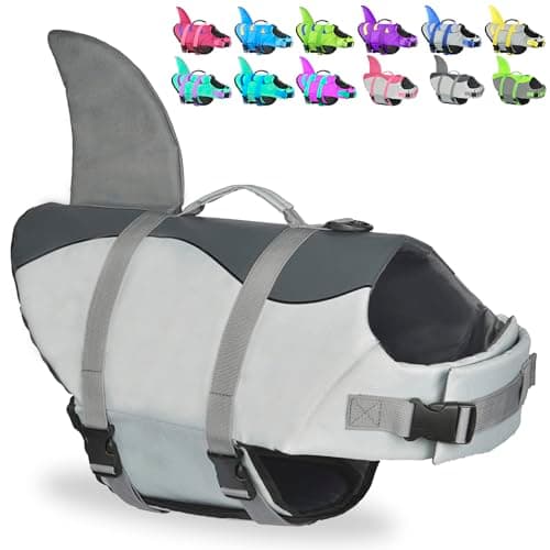 Dog Shark Life Jacket, Dog Life Vest for Swimming Adjustable Pet Life Preserver with Rescue Handle - Image 1