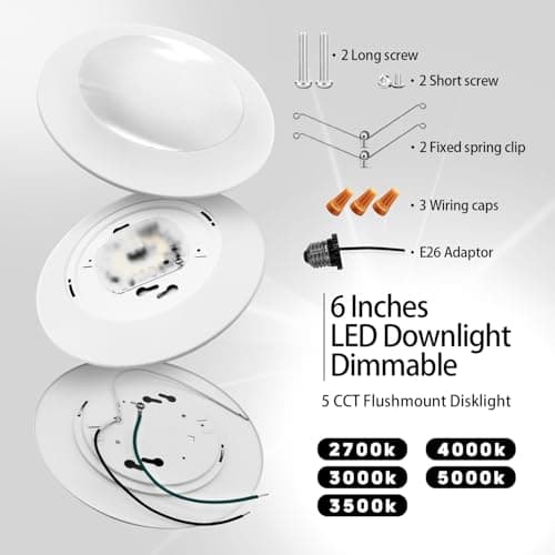 AHIMORI 6 Inch Led Recessed Light Ultra-Thin Design 1.0" Dimmable Retrofit Disk Lights Ceiling 15w =120w 1200lm 5cct Selectable Fit 5"/6" Recessed Tp24 Can and Junction Box 4 Pack - Thumbnail 3