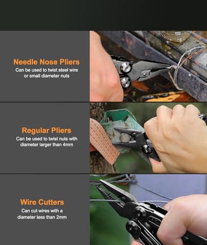 SUYIWEE Multitool, 14-in-1 Stainless Steel Foldable Multi Tool with Wire Cutter, Knife, Saw, Screwdrivers, Bottle/Can Opener, Multitools with Pocket Clip for EDC, Camping, Hiking, Repairing, Black - Thumbnail 3