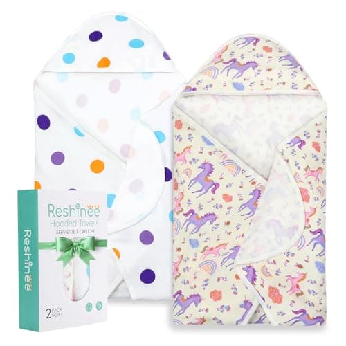 2 Pack Baby Hooded Towel,Viscose for Bamboo Baby Bath Towels Soft for Newborn, Baby Girls Shower Gifts, Bath Essential for Toddlers Girls (Unicorn, 29”x 29”) - Image 1