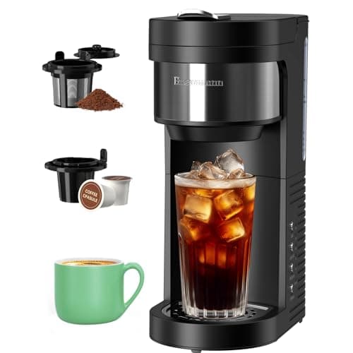Brewmann Single Serve Hot & Iced Coffee Maker, for K Cup Pod and Grounds, 6 to 24oz Brew Size, Slim Compact for Small Spaces, Descaling Reminder, with Reusable Filters, Black - Image 1
