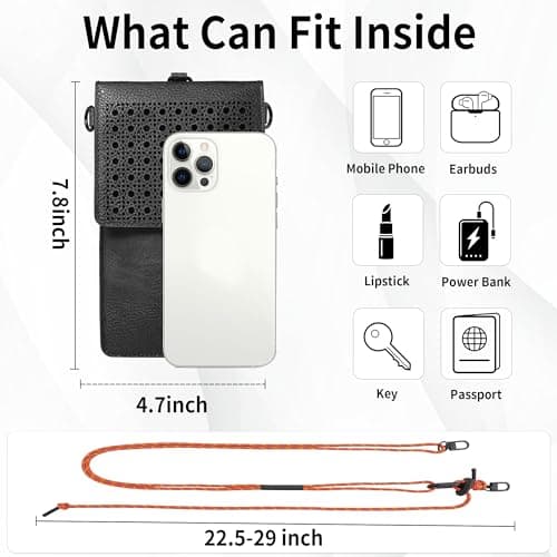 SHOMICO Small Crossbody Bags for Women, Faux Leather Cell Phone Purse Crossbody, Cross Body Purse with Touchable Clear Phone Window & Charging Port, Purses with Orange Adjustable Crossbody Strap - Thumbnail 5