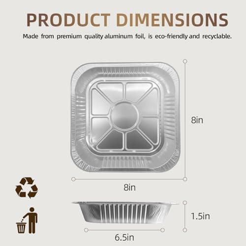 DORARA 8x8 Square Aluminum Baking Cake Pans - 20 Pack Foil Pans For Cooking, Heating, Baking Cakes, Storing, Roasting or Homemade Breads, Heavy Duty - Aluminum Baking Pans Disposable - Bottom: 6.5x6.5 - Thumbnail 2