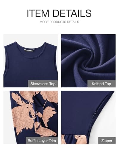 BTFBM Women Casual Sleeveless Summer Dresses 2025 Spring Crewneck Patchwork Boho Floral Ruffle Cocktail Party Midi Dress(Pink Floral Navy, X-Large) - Thumbnail 6