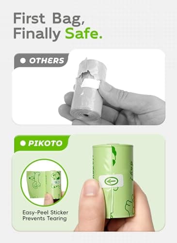 Pikoto Dog Poop Bags Rolls, 128 Count (8 Refills) - 60% Recycled Plastic Unscented - Leak Proof, Extra Thick Waste Bag with Easy-Peel Sticker (Green) - Thumbnail 3