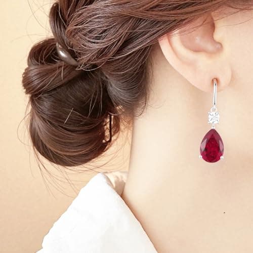 Teardrop Dangle Drop Earrings -925 Sterling Silver Birthstone Earring Jewelry Birthday Gifts for Women,Girlfriend,Wife,Mom - Graduation, Friendship,Birthday, Anniversary (07 - Ruby) - Thumbnail 5