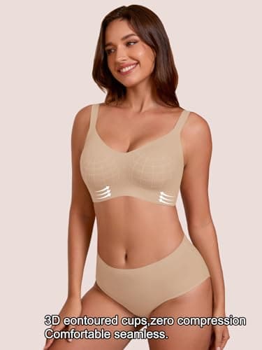 COCOMARTS Jelly Bras for Women No Underwire Full Coverage Push Up Bra Wireless Seamless Bra Comfortable Tshirt Bralettes Nude X-Large - Thumbnail 4