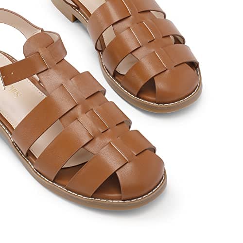 DREAM PAIRS Womens Fisherman Gladiator Braided Flat Sandal Cute Woven Strappy Closed Toe Shoes for Summer,Size 6,Brown-Pu,SDFS2317W - Thumbnail 4
