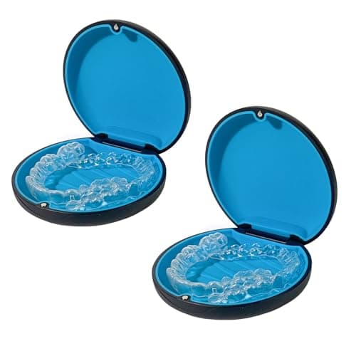 Maoerdental 2PCS Retainer Case Compatible with Invisalign,Cute Slim Aligner Case,Customized Magnetic Closure Orthodontic Retainer Cases (2 Pack Black + Blue Silicone) - Image 1
