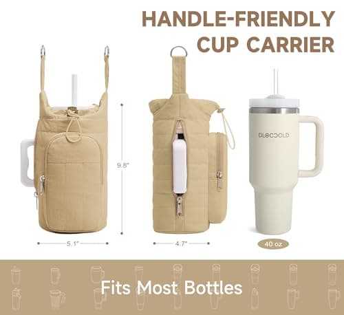 WOOMADA Water Bottle Holder Bag with Strap, 40/32 oz Crossbody Bag Gym Accessories, Sling Purses for Women(Khaki) - Thumbnail 3