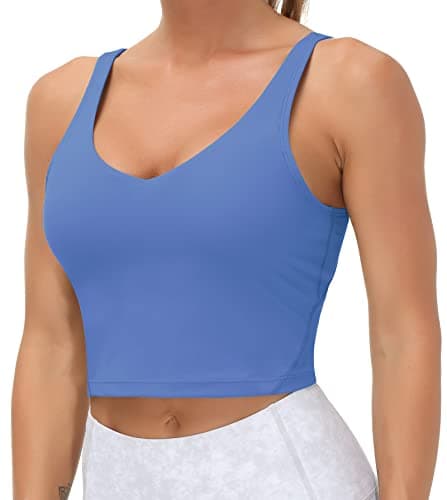 Women’s Longline Sports Bra Wirefree Padded Medium Support Yoga Bras Gym Running Workout Tank Tops(Sea Blue, Medium) - Image 1
