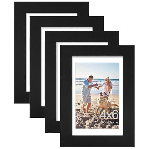 decorUhome 4x6 Picture Frame, Display Pictures 3.5x5 with Mat or 4x6 without Mat, Wall & Tabletop Display Photo Frame, Black, 4 Pack - Image 1
