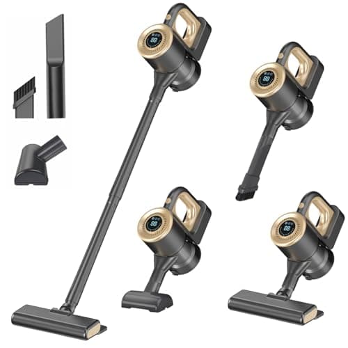 Cordless Vacuum Cleaner, Powerful Suction Vacuum Cleaners for Home, Stick Vacuum Cordless Rechargeable with LED Screen and 3-Speed Suction, Lightweight Vacuum for Hard Floors Carpets Pet Hair, Gold - Image 1